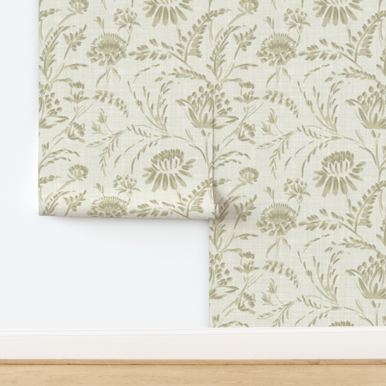 Floral Botanical Leaes Farmhouse Cottage Custom Removable Wallpaper by Spoonflower Peel & Stick Wallpaper 2FT Wide